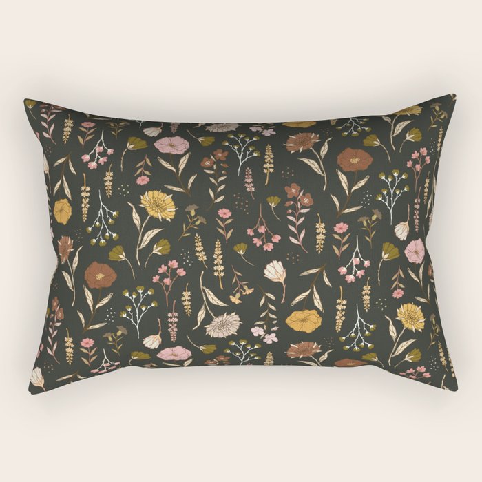 Spring Garden Flower Collection - Charcoal Black Rectangular Pillow Gallery Image 1