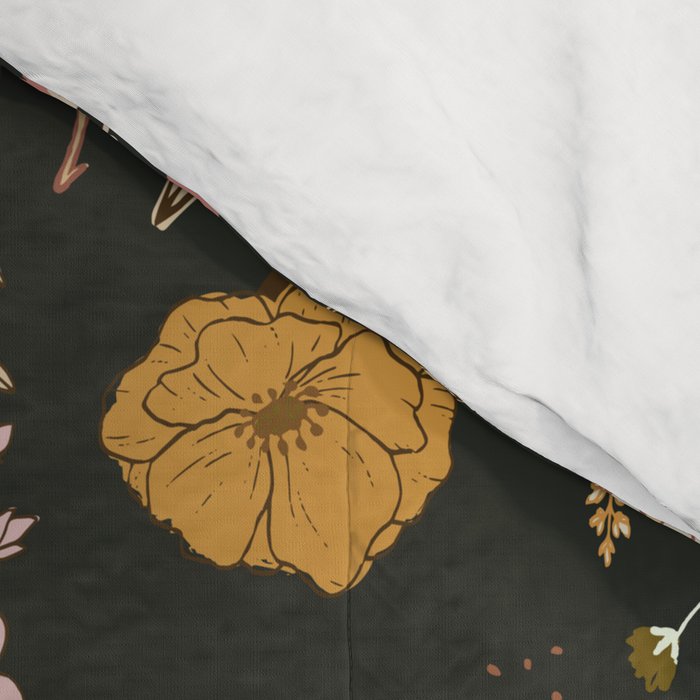 Spring Garden Flower Collection - Charcoal Black Comforter Gallery Image 4