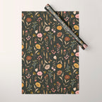 Spring Garden Flower Collection - Charcoal Black Wrapping Paper Gallery Image 1