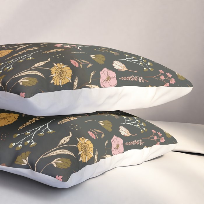Spring Garden Flower Collection - Charcoal Black Pillow Sham Gallery Image 3