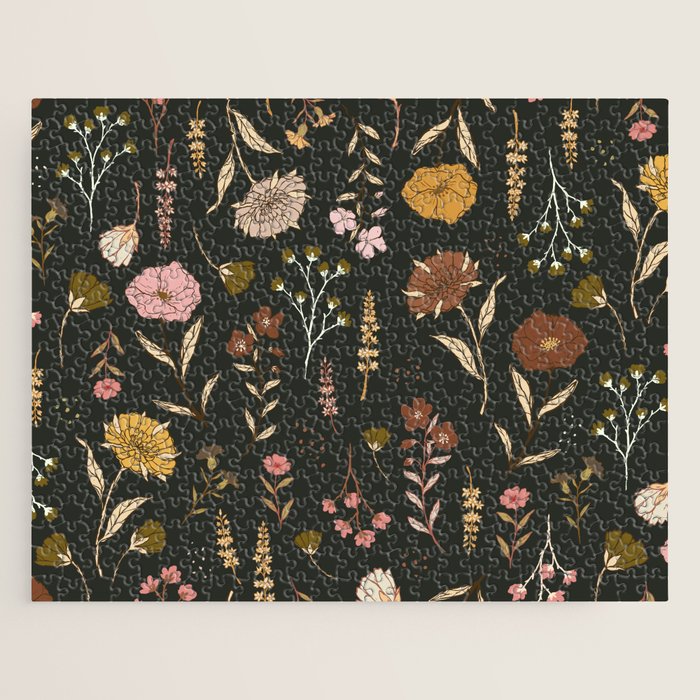 Spring Garden Flower Collection - Charcoal Black Jigsaw Puzzle Gallery Image 1