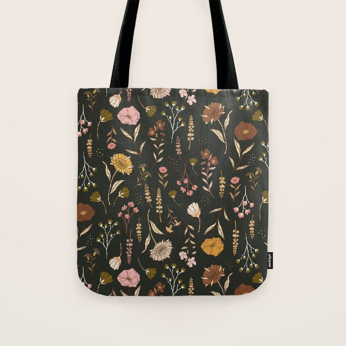 Spring Garden Flower Collection - Charcoal Black Tote Bag Gallery Image 1