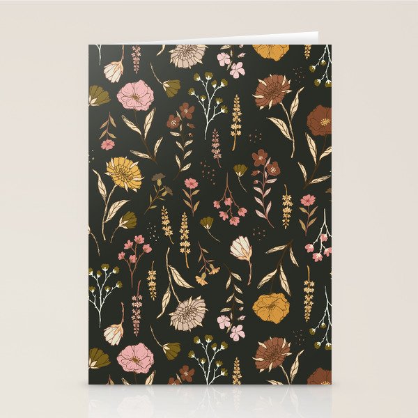 Spring Garden Flower Collection - Charcoal Black Stationery Card Gallery Image 2