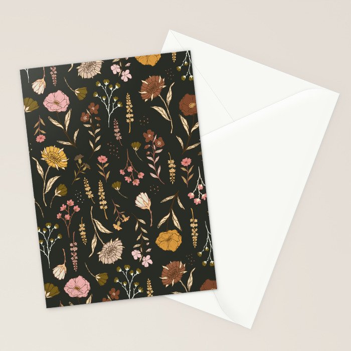 Spring Garden Flower Collection - Charcoal Black Stationery Card Gallery Image 2