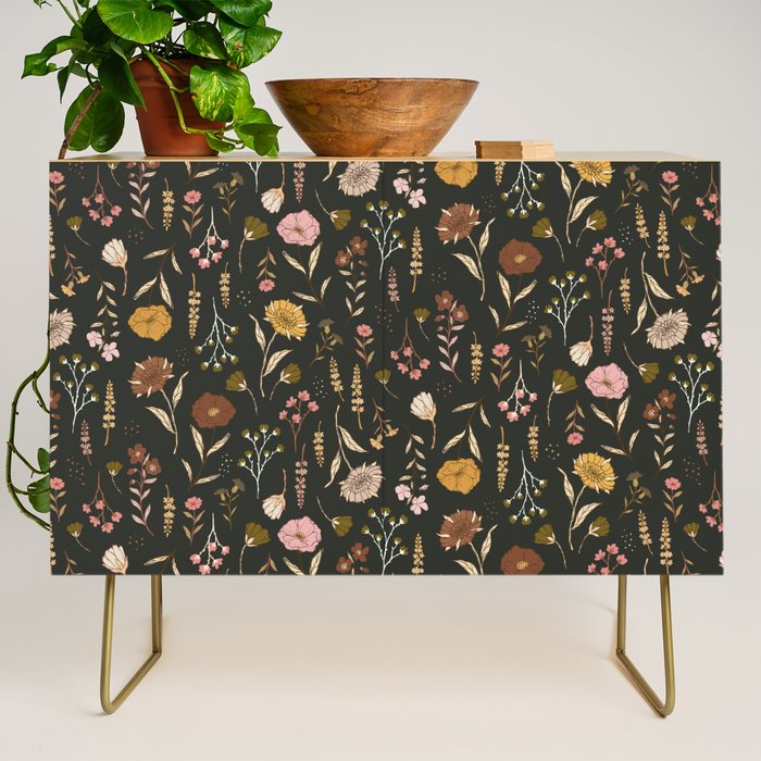 Spring Garden Flower Collection - Charcoal Black Credenza Gallery Image 1