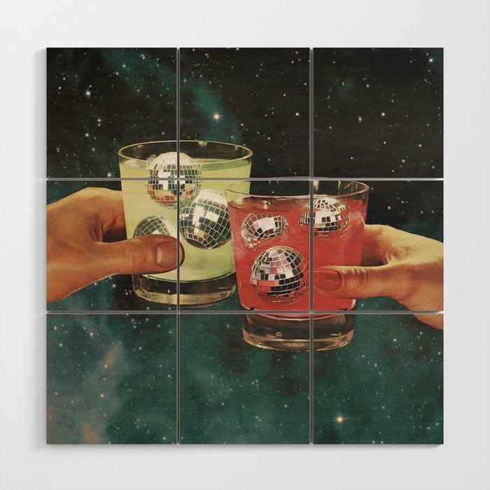 Cosmic Cheers - Disco Ball Margarita Wood Wall Art Gallery Image 1