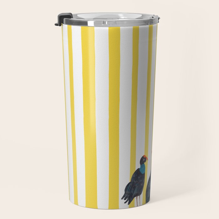 Three Birds Walking - Blue and Yellow Travel Mug Gallery Image 3