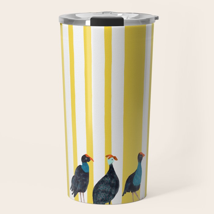 Three Birds Walking - Blue and Yellow Travel Mug Gallery Image 1