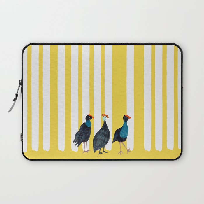 Three Birds Walking - Blue and Yellow Laptop Sleeve Gallery Image 1