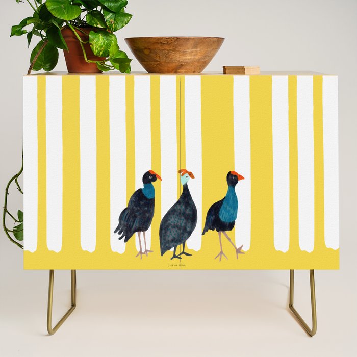 Three Birds Walking - Blue and Yellow Credenza Gallery Image 1
