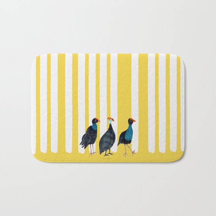 Three Birds Walking - Blue and Yellow Bath Mat Gallery Image 1