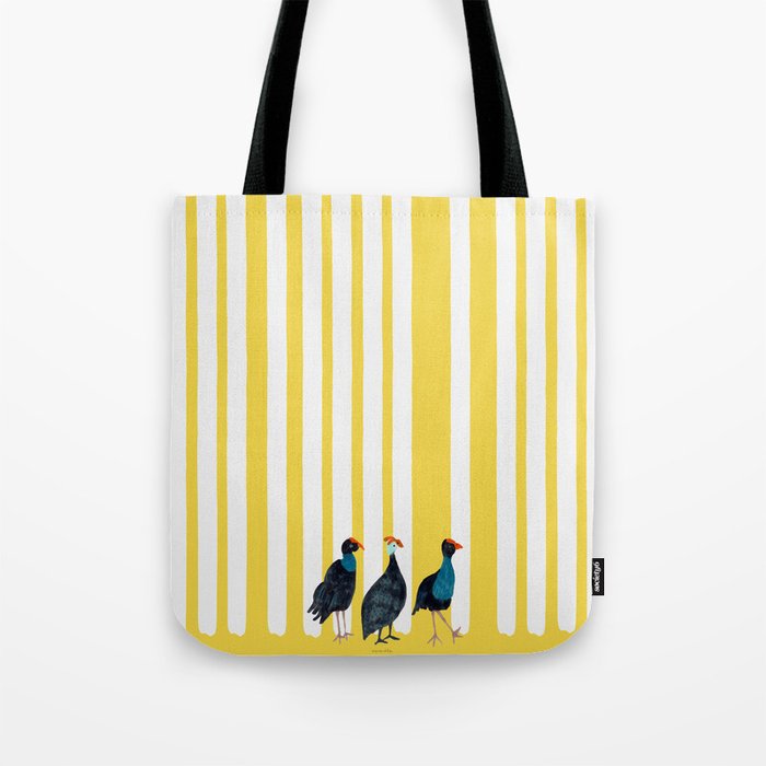 Three Birds Walking - Blue and Yellow Tote Bag Gallery Image 1