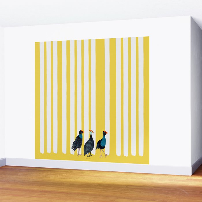 Three Birds Walking - Blue and Yellow Wall Mural Gallery Image 2