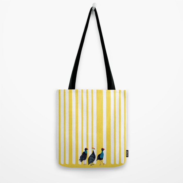 Three Birds Walking - Blue and Yellow Tote Bag Gallery Image 2