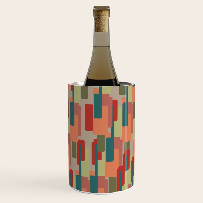 Mid-Century Modern Pierre Pattern in Midcentury Mod Teal, Olive, Peach, Sage, Red, and Taupe Wine Chiller Gallery Image 2