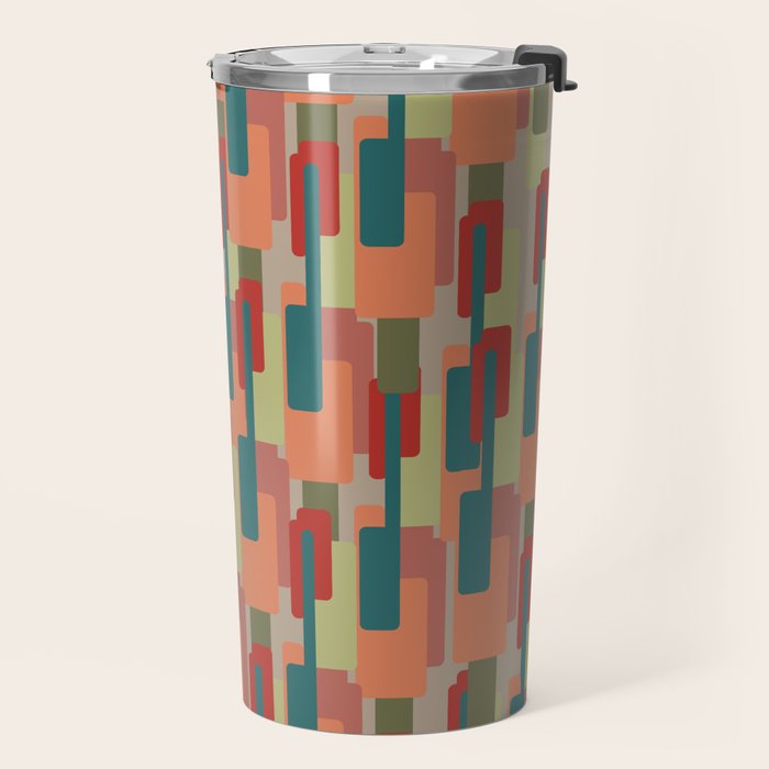 Mid-Century Modern Pierre Pattern in Midcentury Mod Teal, Olive, Peach, Sage, Red, and Taupe Travel Mug Gallery Image 2