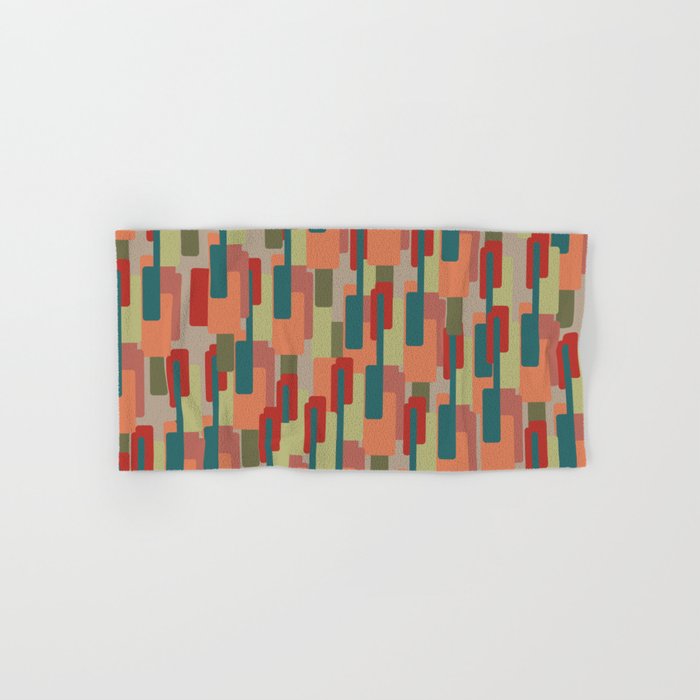 Mid-Century Modern Pierre Pattern in Midcentury Mod Teal, Olive, Peach, Sage, Red, and Taupe Bath Towel Gallery Image 1
