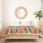 Mid-Century Modern Pierre Pattern in Midcentury Mod Teal, Olive, Peach, Sage, Red, and Taupe Duvet Cover Gallery Image 3