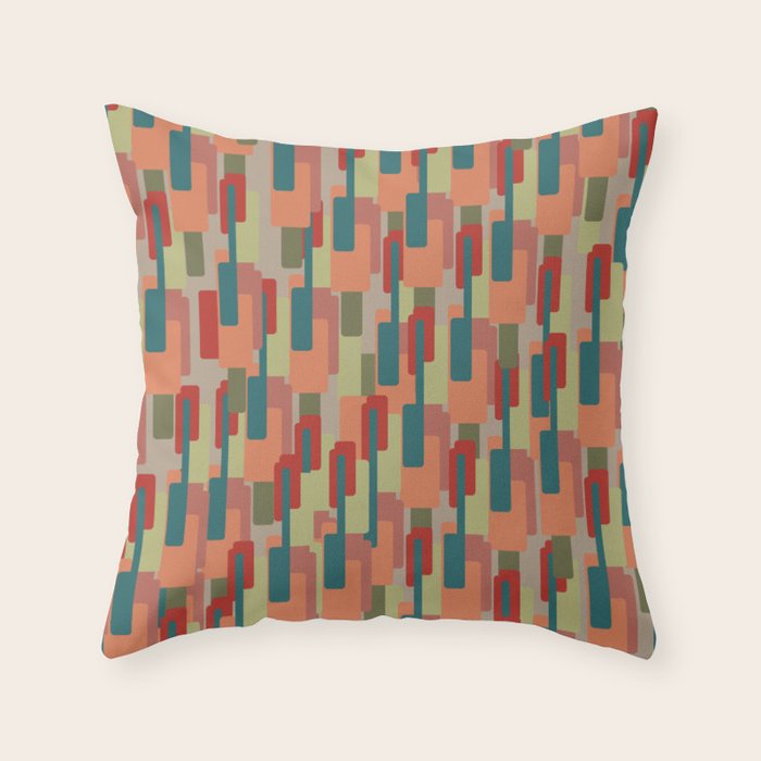 Mid-Century Modern Pierre Pattern in Midcentury Mod Teal, Olive, Peach, Sage, Red, and Taupe Throw Pillow Gallery Image 1