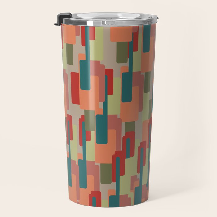 Mid-Century Modern Pierre Pattern in Midcentury Mod Teal, Olive, Peach, Sage, Red, and Taupe Travel Mug Gallery Image 3