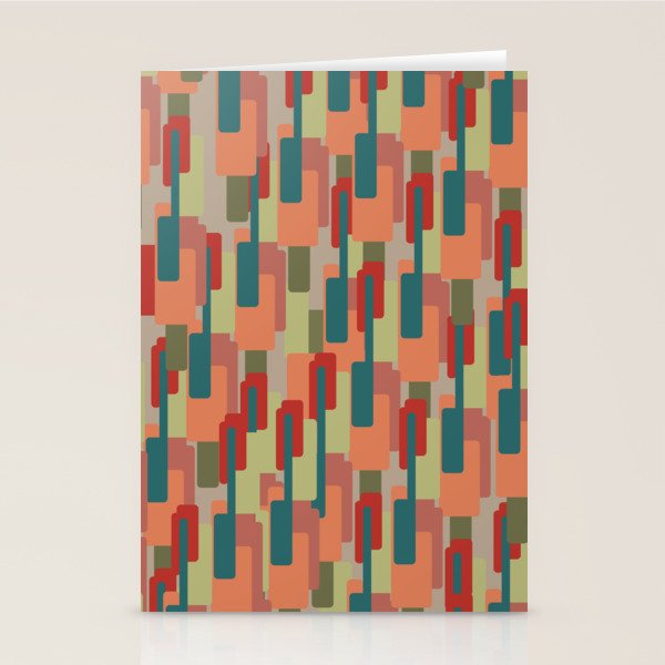 Mid-Century Modern Pierre Pattern in Midcentury Mod Teal, Olive, Peach, Sage, Red, and Taupe Stationery Card Gallery Image 2