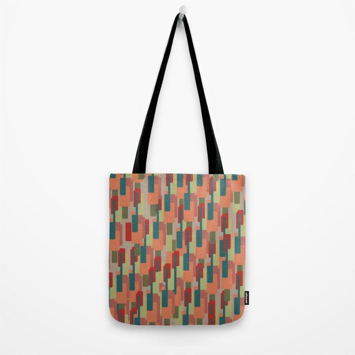Mid-Century Modern Pierre Pattern in Midcentury Mod Teal, Olive, Peach, Sage, Red, and Taupe Tote Bag Gallery Image 2