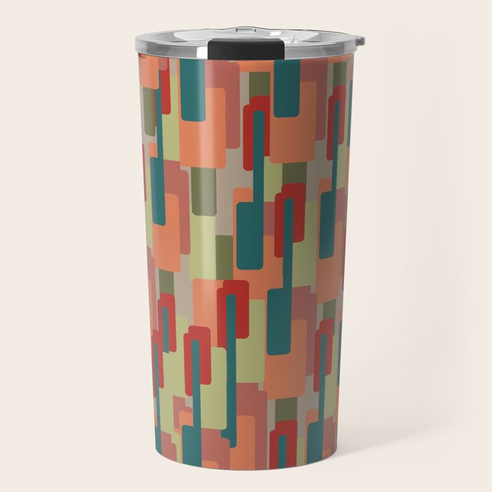 Mid-Century Modern Pierre Pattern in Midcentury Mod Teal, Olive, Peach, Sage, Red, and Taupe Travel Mug Gallery Image 1