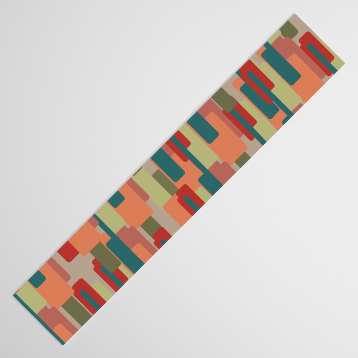 Mid-Century Modern Pierre Pattern in Midcentury Mod Teal, Olive, Peach, Sage, Red, and Taupe Table Runner Gallery Image 3