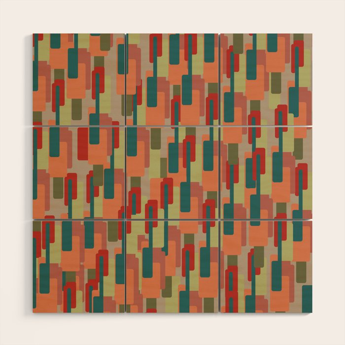 Mid-Century Modern Pierre Pattern in Midcentury Mod Teal, Olive, Peach, Sage, Red, and Taupe Wood Wall Art Gallery Image 1