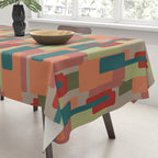 Mid-Century Modern Pierre Pattern in Midcentury Mod Teal, Olive, Peach, Sage, Red, and Taupe Tablecloth Gallery Image 3
