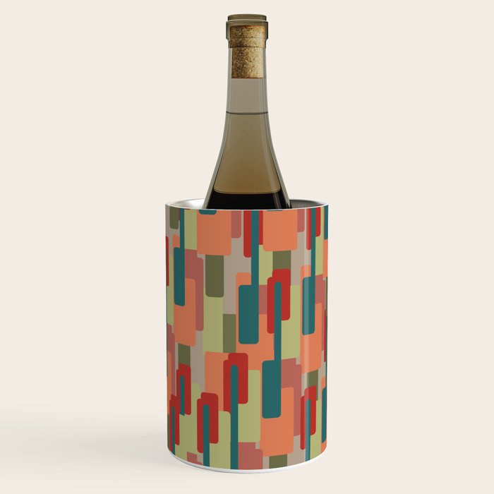 Mid-Century Modern Pierre Pattern in Midcentury Mod Teal, Olive, Peach, Sage, Red, and Taupe Wine Chiller Gallery Image 1