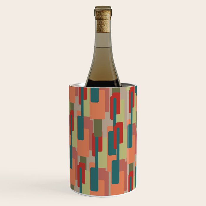 Mid-Century Modern Pierre Pattern in Midcentury Mod Teal, Olive, Peach, Sage, Red, and Taupe Wine Chiller Gallery Image 3