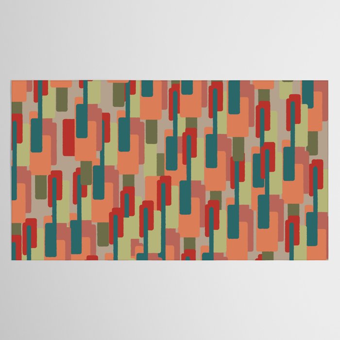 Mid-Century Modern Pierre Pattern in Midcentury Mod Teal, Olive, Peach, Sage, Red, and Taupe Tablecloth Gallery Image 2