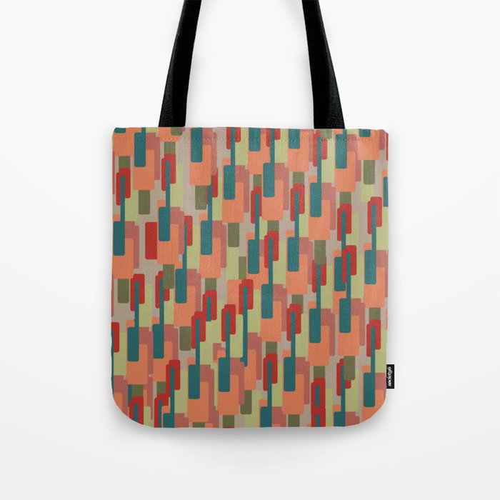 Mid-Century Modern Pierre Pattern in Midcentury Mod Teal, Olive, Peach, Sage, Red, and Taupe Tote Bag Gallery Image 1