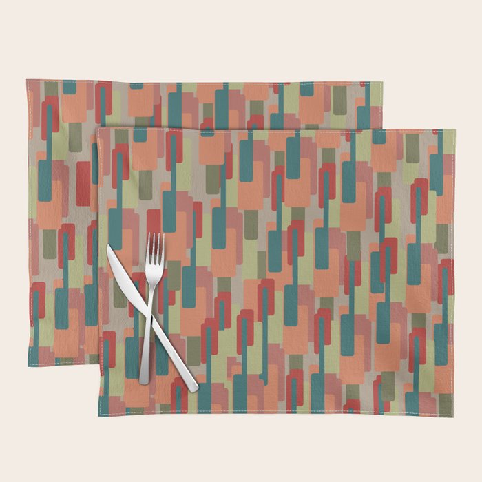 Mid-Century Modern Pierre Pattern in Midcentury Mod Teal, Olive, Peach, Sage, Red, and Taupe Placemat Gallery Image 1