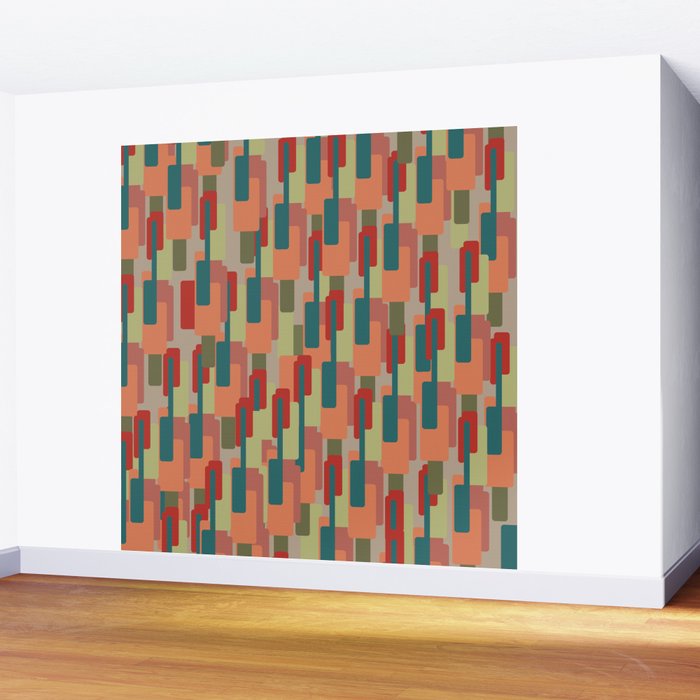 Mid-Century Modern Pierre Pattern in Midcentury Mod Teal, Olive, Peach, Sage, Red, and Taupe Wall Mural Gallery Image 2