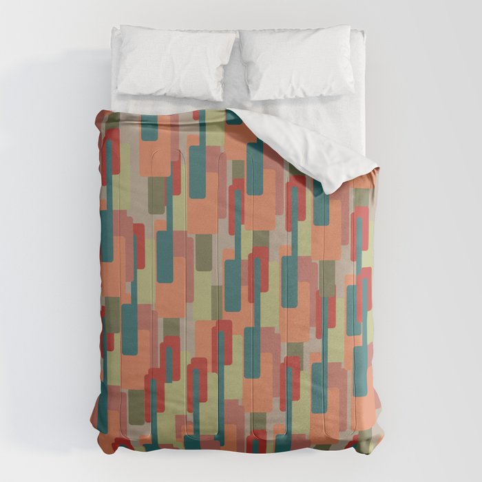 Mid-Century Modern Pierre Pattern in Midcentury Mod Teal, Olive, Peach, Sage, Red, and Taupe Comforter Gallery Image 6