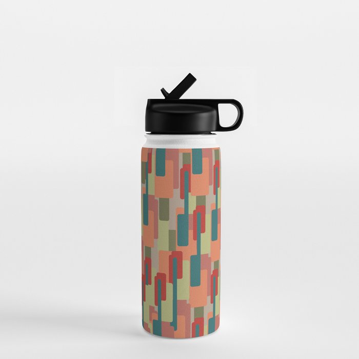 Mid-Century Modern Pierre Pattern in Midcentury Mod Teal, Olive, Peach, Sage, Red, and Taupe Water Bottle Gallery Image 1