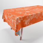 Hand drawn white bright orange modern floral Tablecloth Gallery Image 1