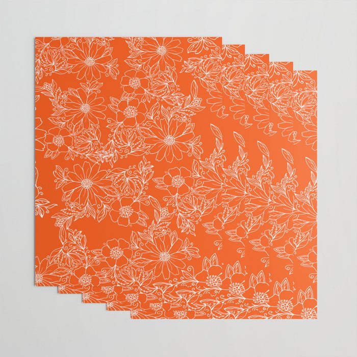 Hand drawn white bright orange modern floral Wrapping Paper Gallery Image 3