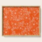 Hand drawn white bright orange modern floral Serving Tray Gallery Image 1