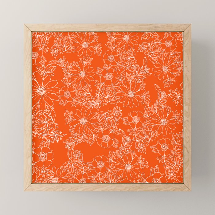 Hand drawn white bright orange modern floral Mini Art Print Gallery Image 1
