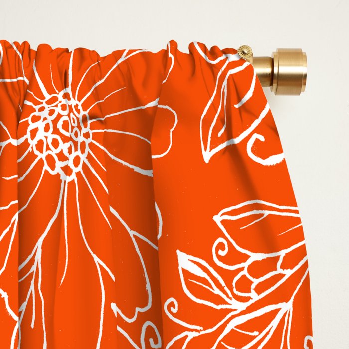 Hand drawn white bright orange modern floral Window Curtain Gallery Image 2