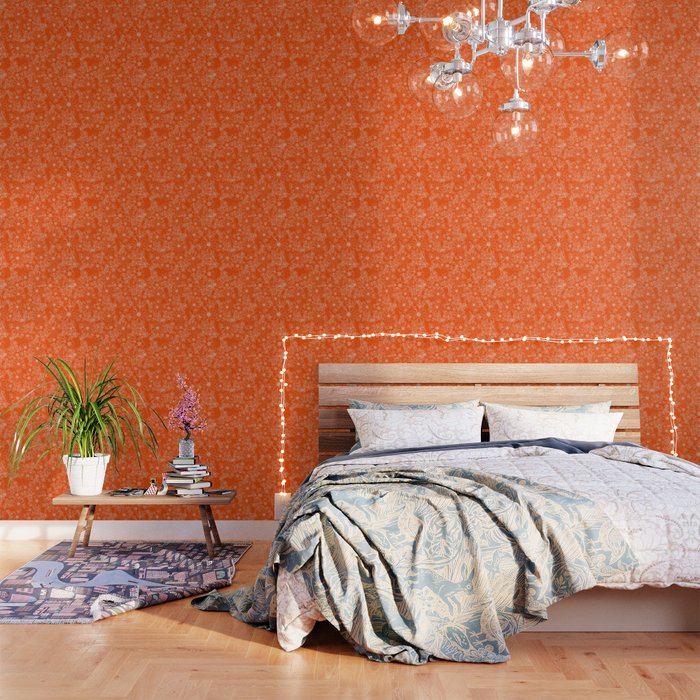 Hand drawn white bright orange modern floral Wallpaper Gallery Image 3