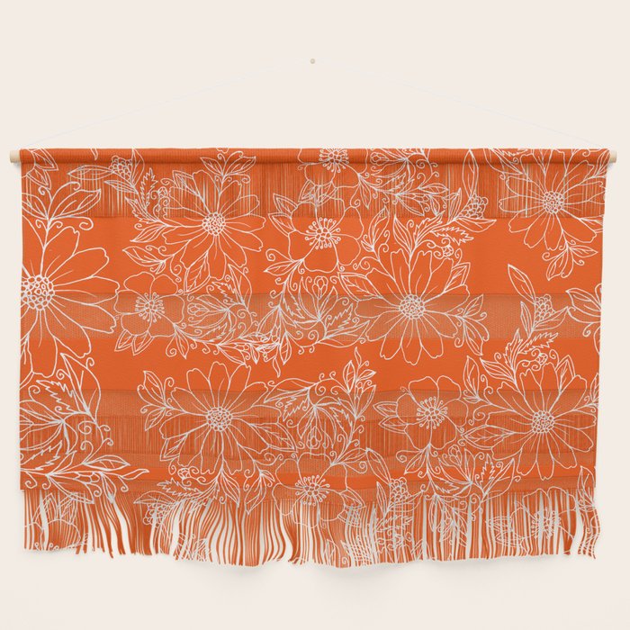 Hand drawn white bright orange modern floral Wall Hanging Gallery Image 1