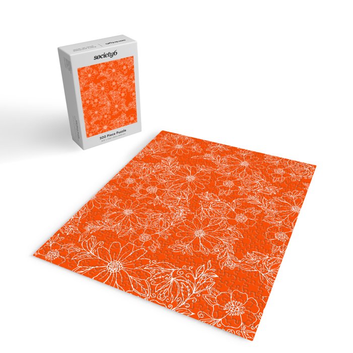 Hand drawn white bright orange modern floral Jigsaw Puzzle Gallery Image 2