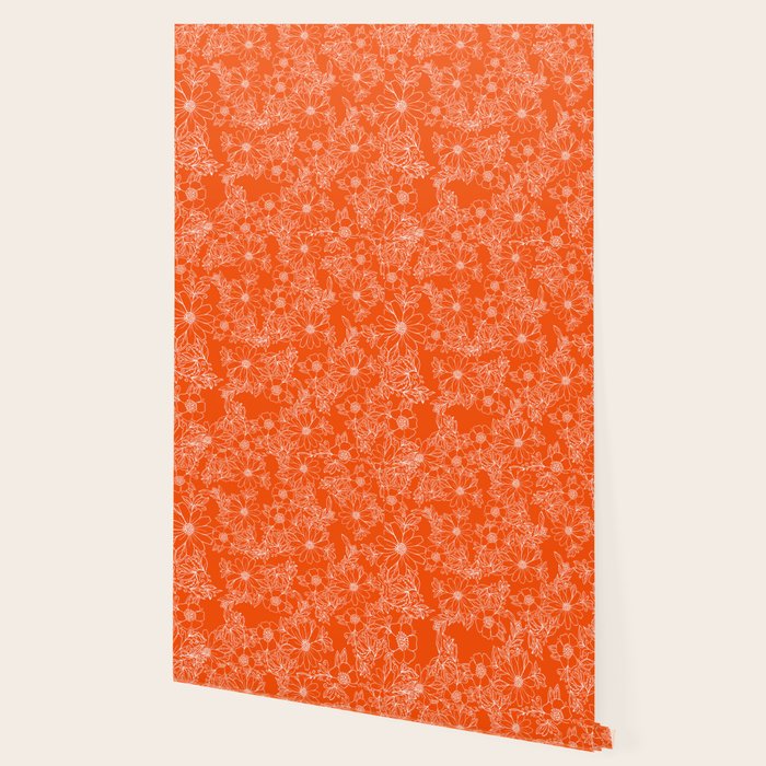 Hand drawn white bright orange modern floral Wallpaper Gallery Image 2