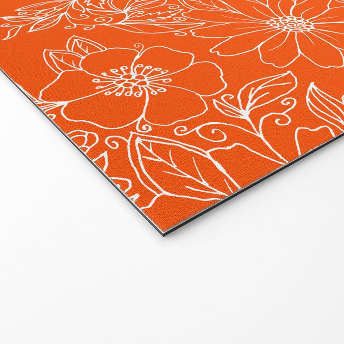 Hand drawn white bright orange modern floral Welcome Mat Gallery Image 2