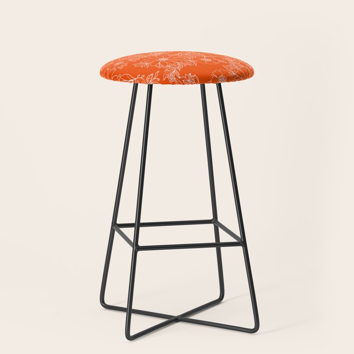Hand drawn white bright orange modern floral Stool Gallery Image 1