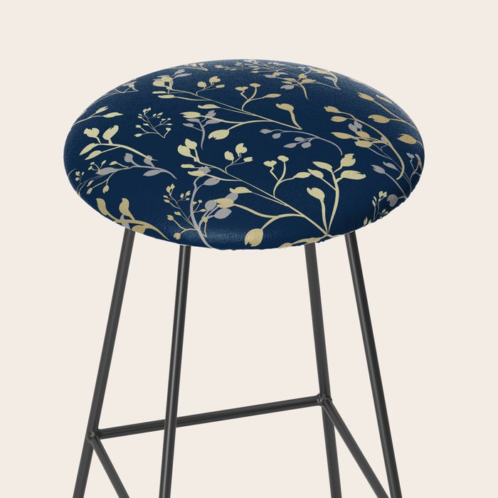 Floral Leaves, Navy Blue and Gold, Wall Art Prints Stool Gallery Image 2